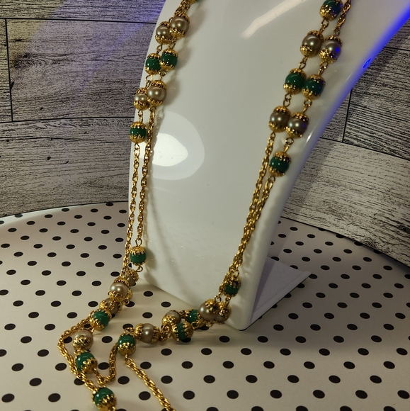 #2014, Miriam Haskell, JADE AND PEARLS ART DECO EARLY NECKLACE, - Picture 1 of 8